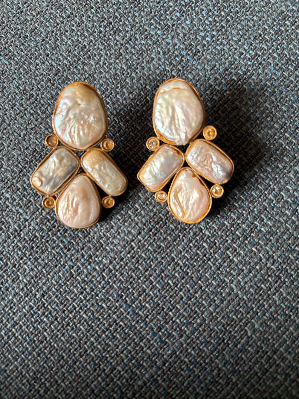 Gold-Tone Freshwater Pearl Cluster Earrings - White Pearlescent